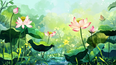 夏天荷塘插画