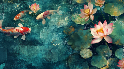 锦鲤荷花装饰画