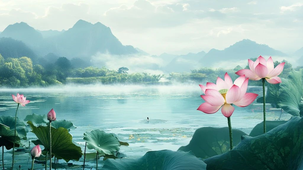 禅意山水荷花