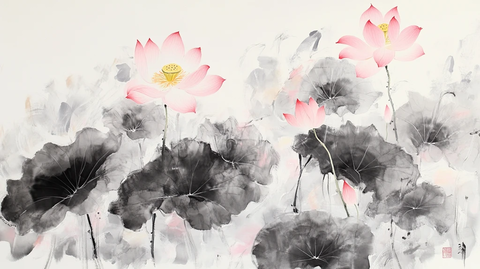 巨幅水墨荷花