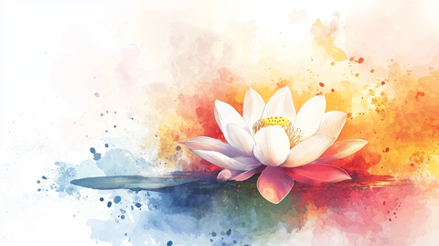 意境风景画水彩荷花