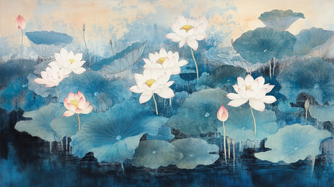 巨幅山水画现代莲花画