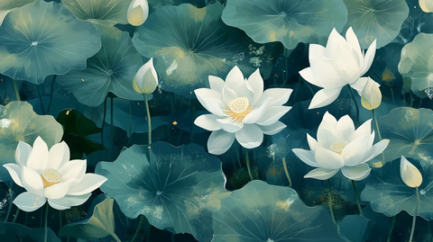 深蓝背景荷花图