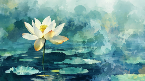 意境风景画水彩荷花