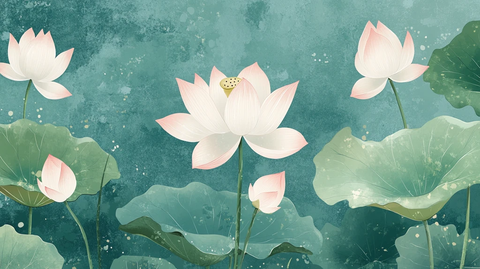 夏天荷塘插画
