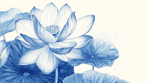 水墨蓝色荷花