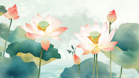 新中式荷花壁画