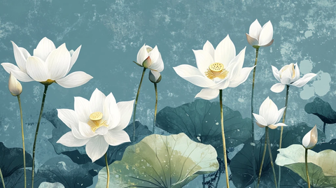 新中式荷花壁画