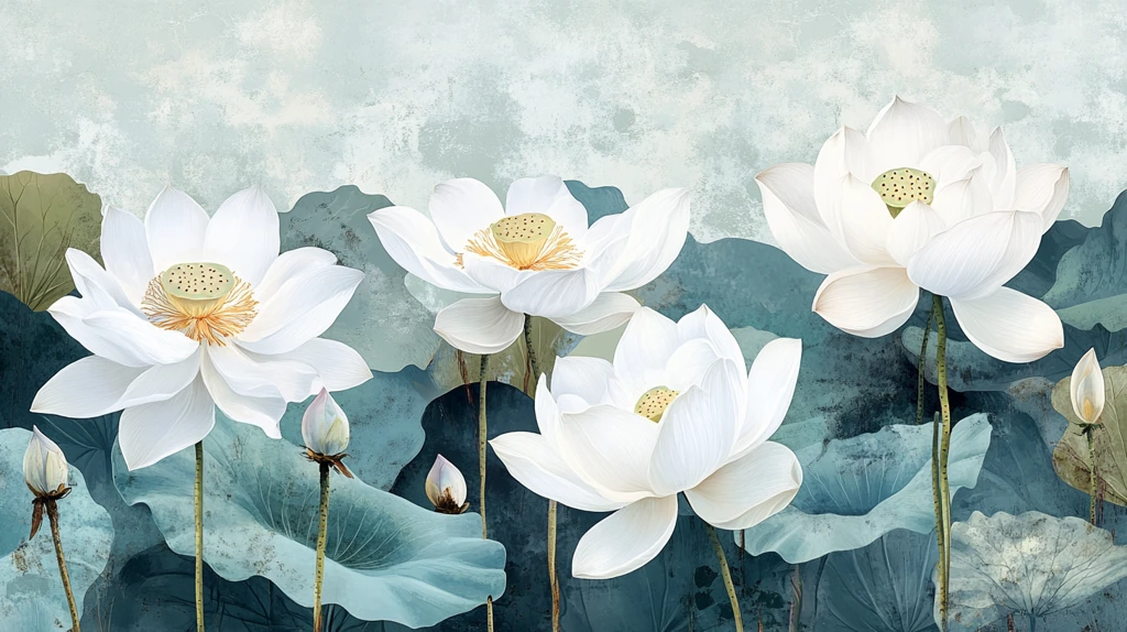 新中式荷花壁画