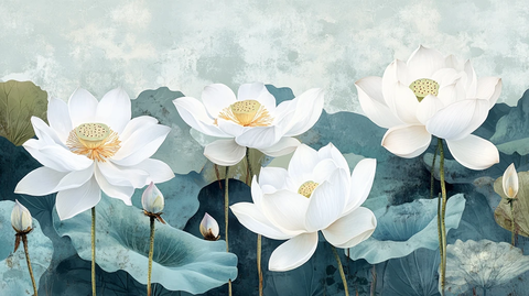 新中式荷花壁画