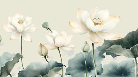 新中式荷花壁画