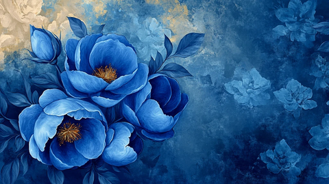 蓝色唯美牡丹装饰画