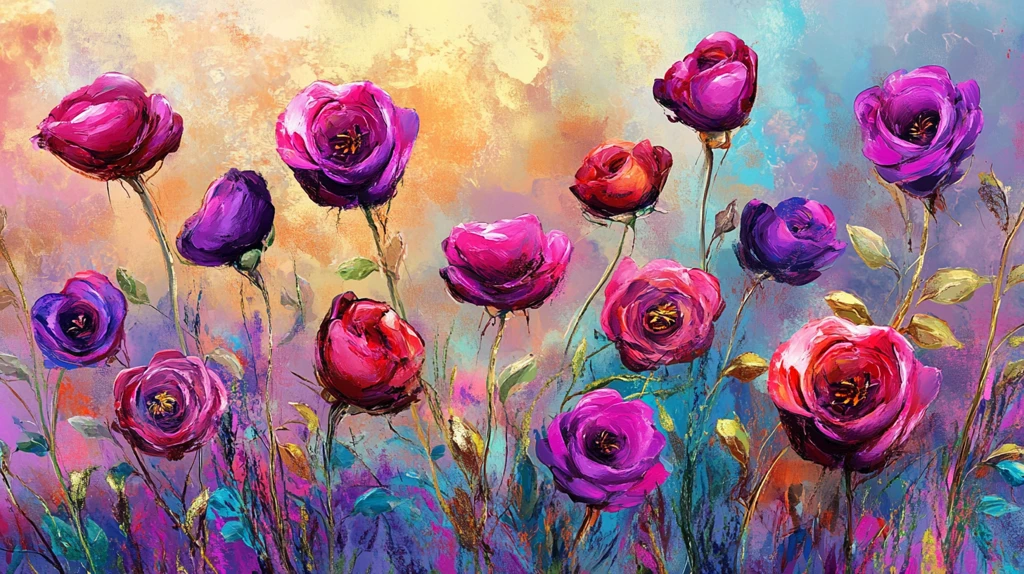 现代玫瑰花油画