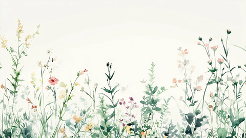 中式手绘水彩植物花草