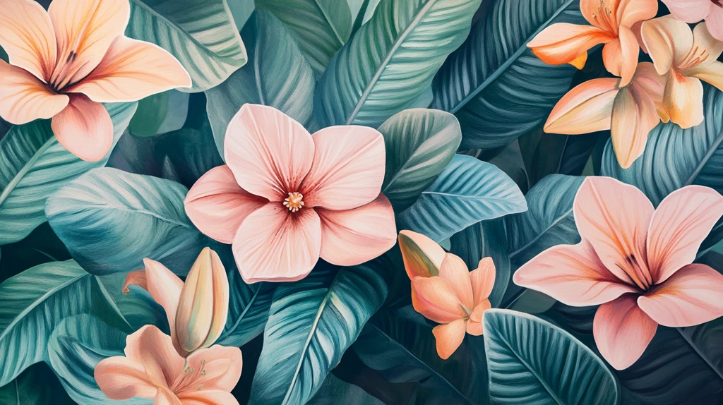 田园风热带树叶花朵