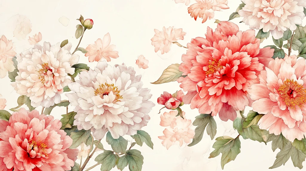 水彩牡丹手绘花鸟壁画