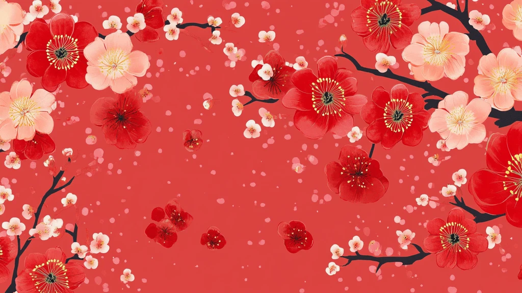 手绘红底梅花