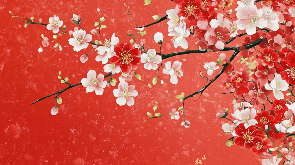 杏花红底图
