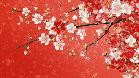 杏花红底图