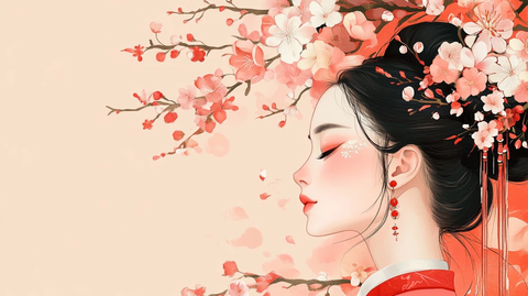 桃花美人插画