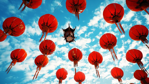 春节民族园挂红灯笼