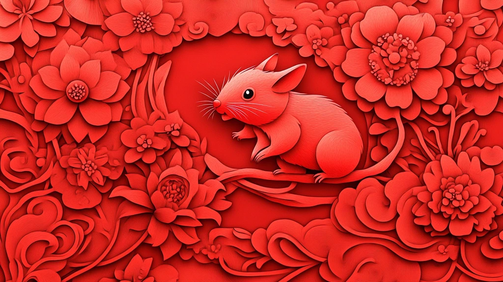 鼠年剪纸包装插画