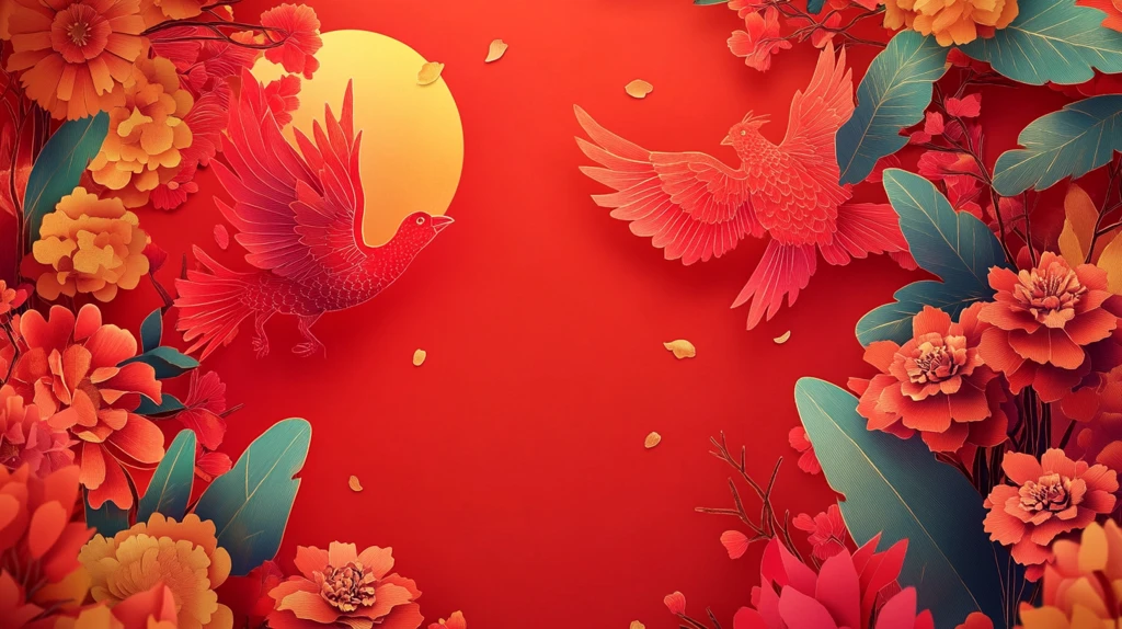 鸡年新年背景艳丽牡丹