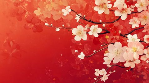 工笔手绘红墙梅花