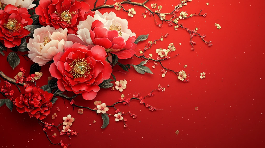 鸡年新年背景艳丽牡丹