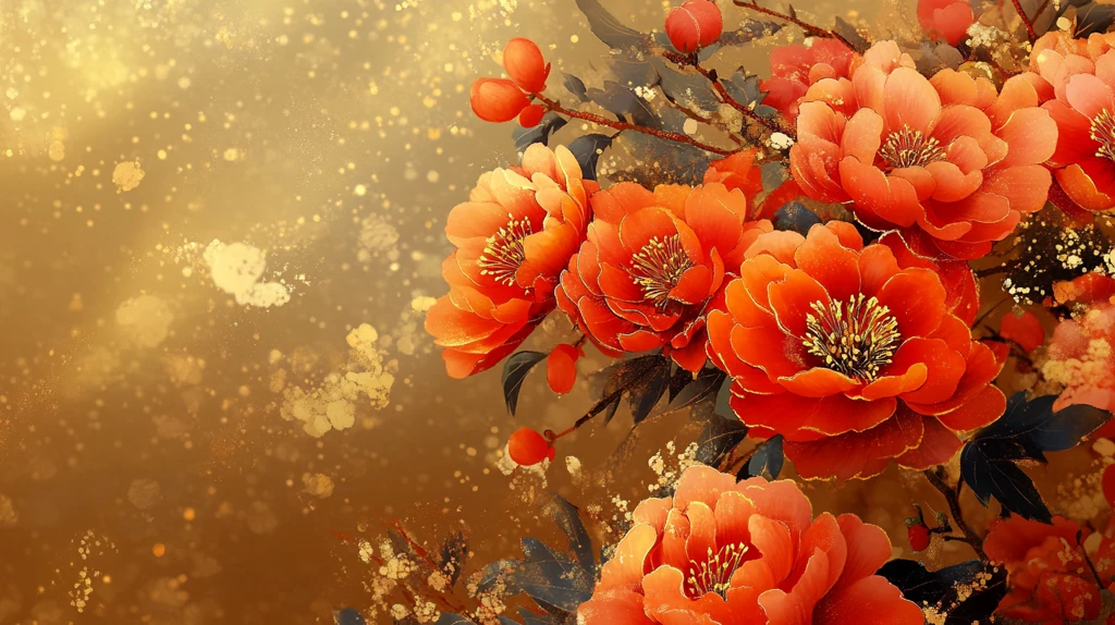 鸡年新年背景艳丽牡丹