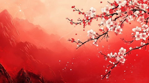 工笔红梅山水画