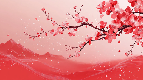 工笔红梅山水画