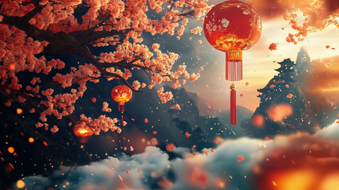 飘雪雪花雪景灯笼