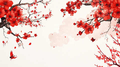 手绘梅花背景墙