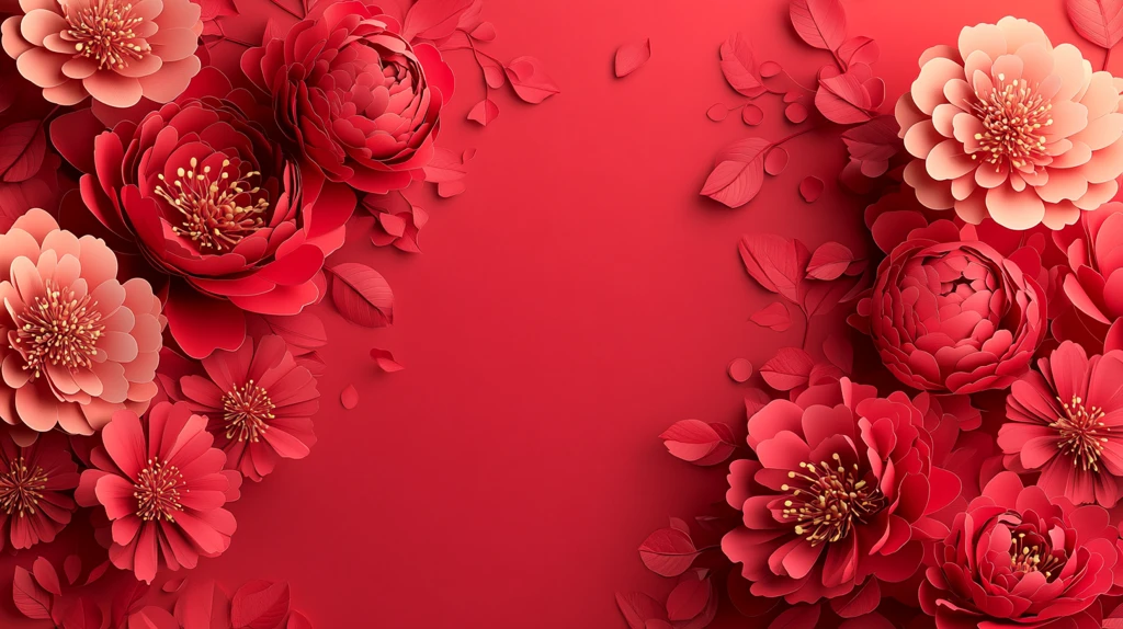 红色剪纸牡丹树