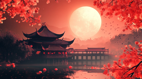 虎溪夜月景点插画