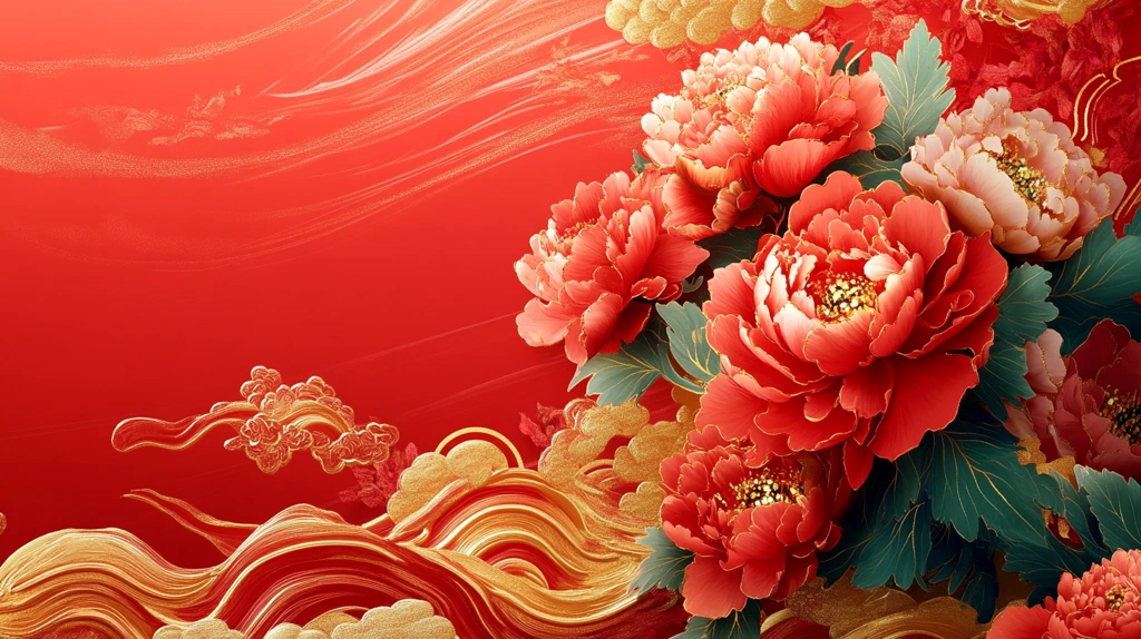 鸡年新年背景艳丽牡丹