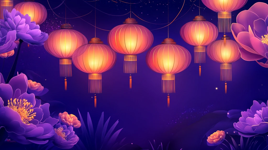 荷花灯背景插画