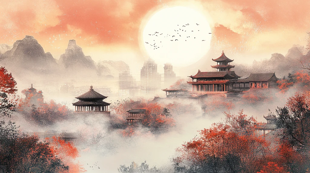 楼阁山水意境画