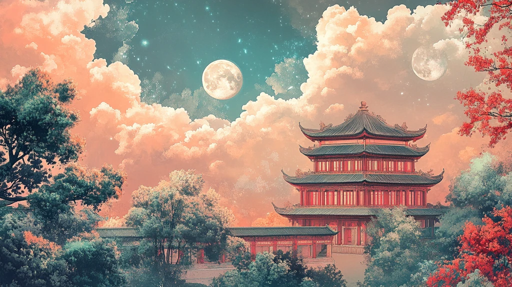 亭台楼阁意境插画