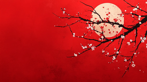 工笔手绘红墙梅花