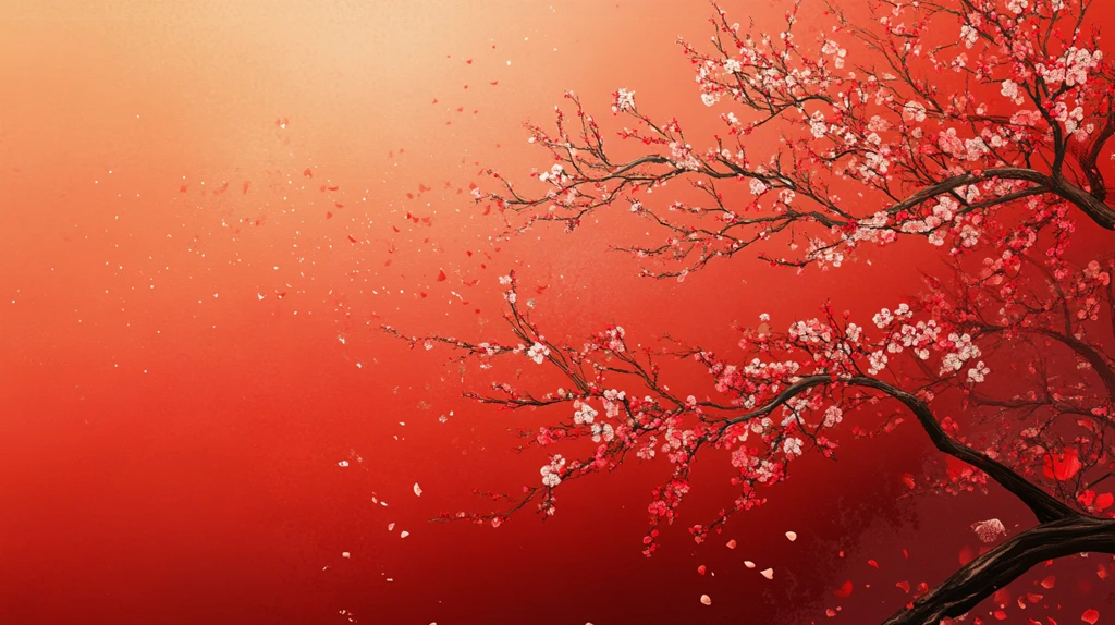 工笔手绘红墙梅花