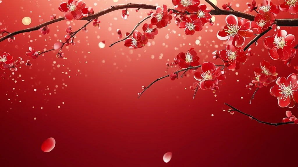 手绘红底梅花
