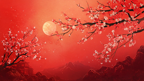 工笔红梅山水画