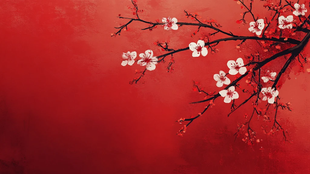 工笔手绘红墙梅花