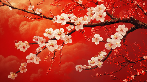 杏花红底图