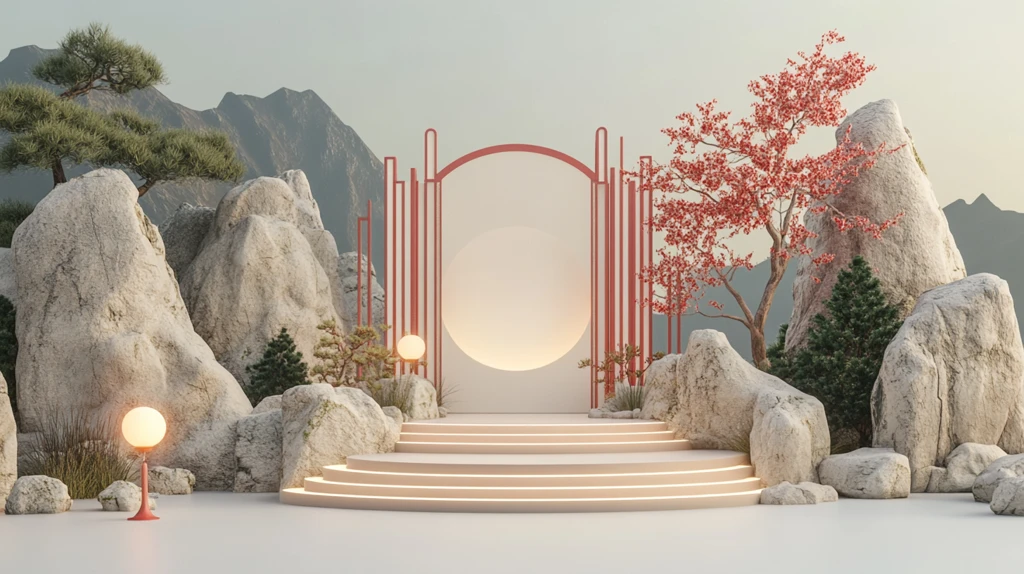 中式粉色弯月迎宾区