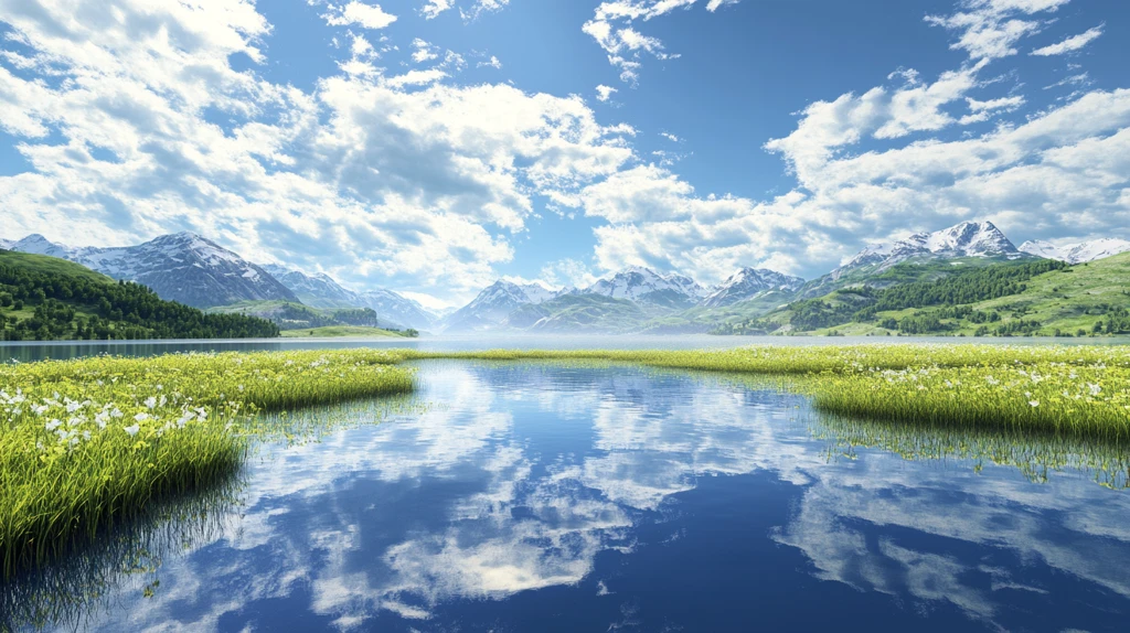 蓝天白云雪山草地湖泊