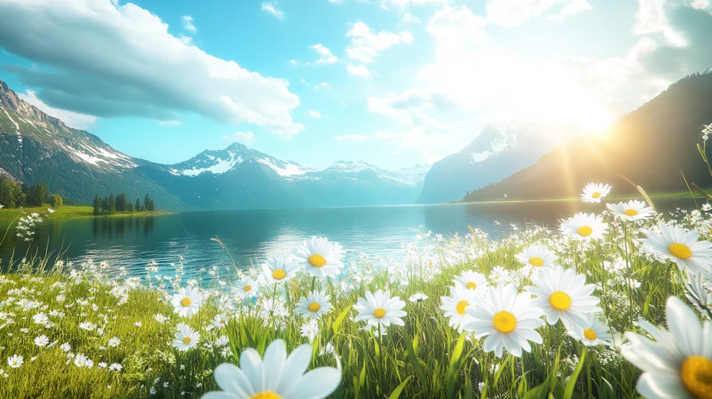 唯美白花背景河岸小花