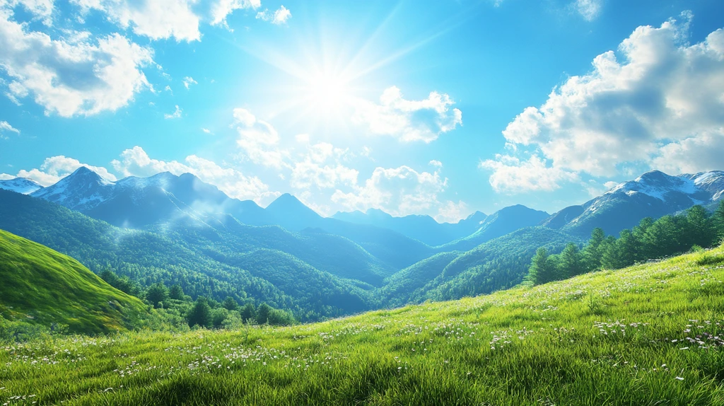 蓝天白云山脉草地背景